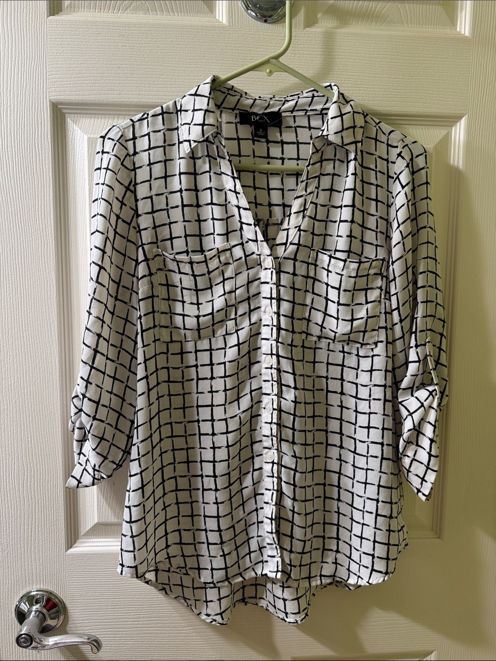BCX White and Black Grid Button-Down Shirt